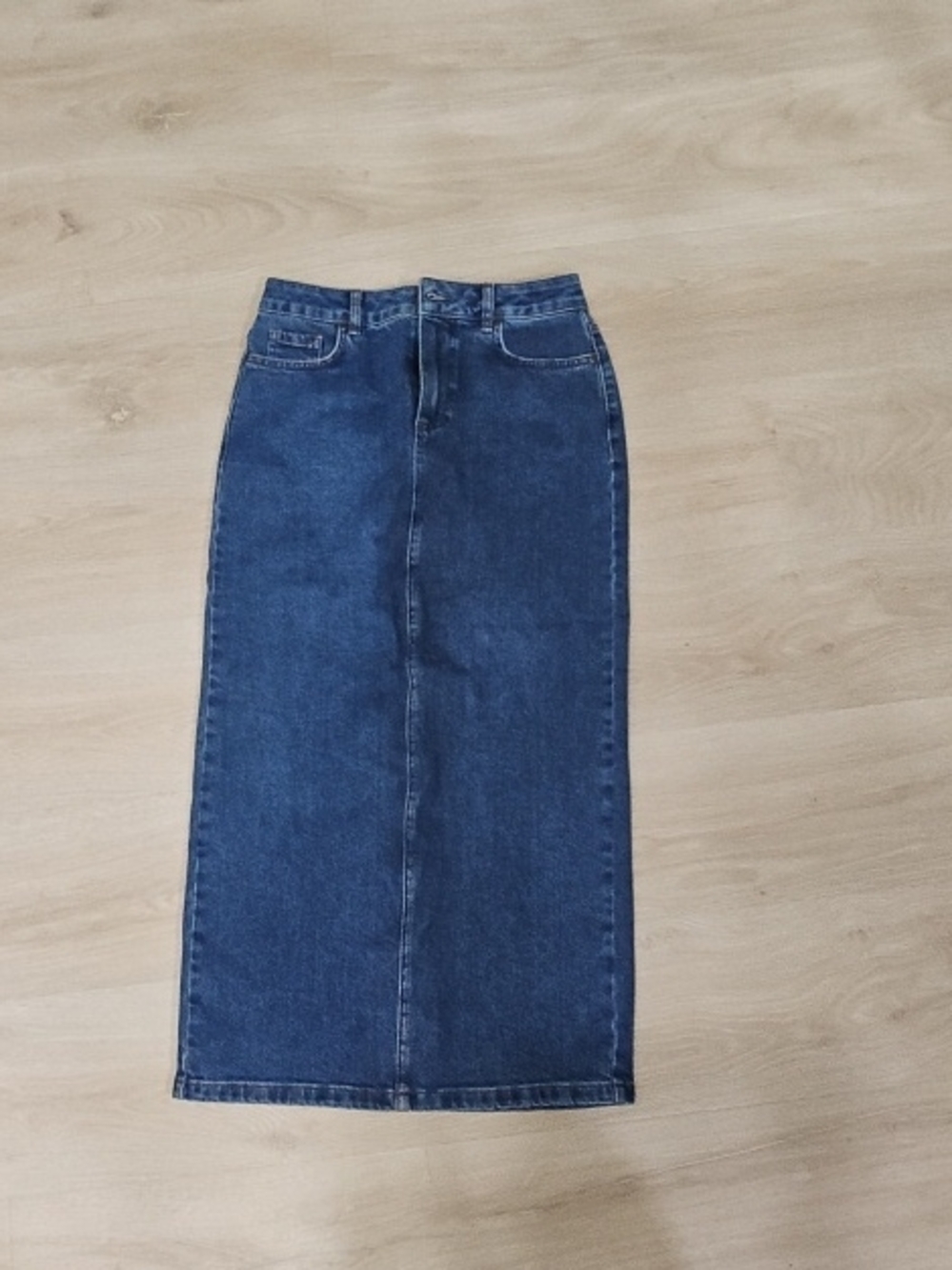 ANTONIO MELANI Dark Blue Denim Straight Maxi Skirt